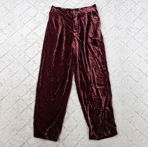Madewell Pants Women's S Red Velvet Tapered Pleat Pull-On Relaxed High-Rise